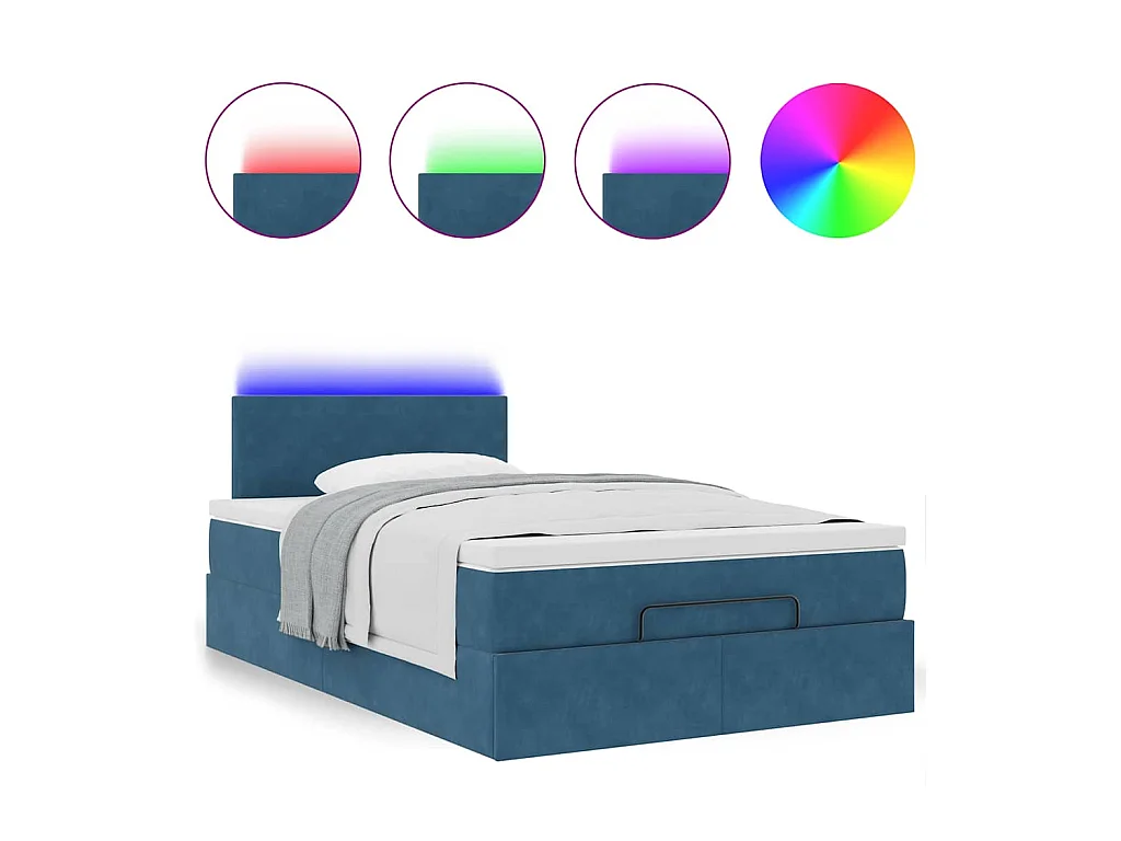 Lit ottoman avec matelas et LED bleu foncé 90x200cm velours