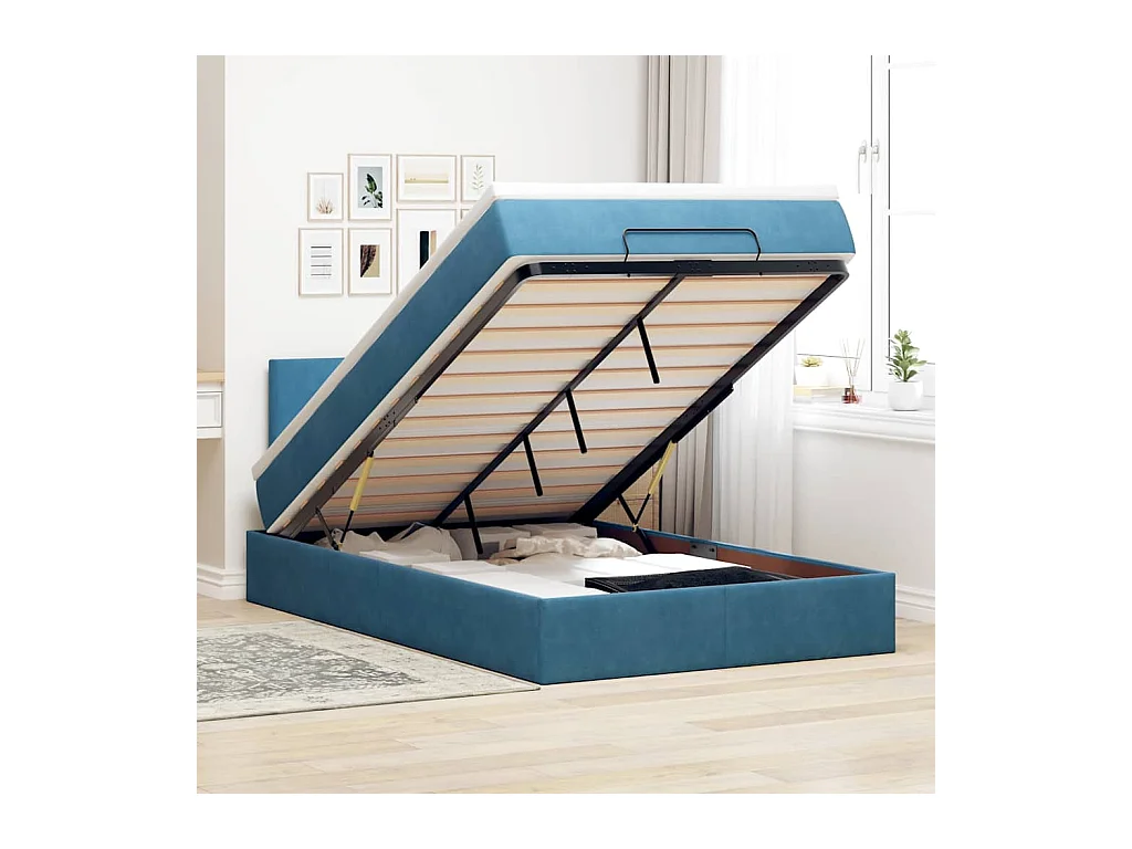Ottomane Bett mit Matratze & LEDs Dunkelblau 120x190 cm Samt