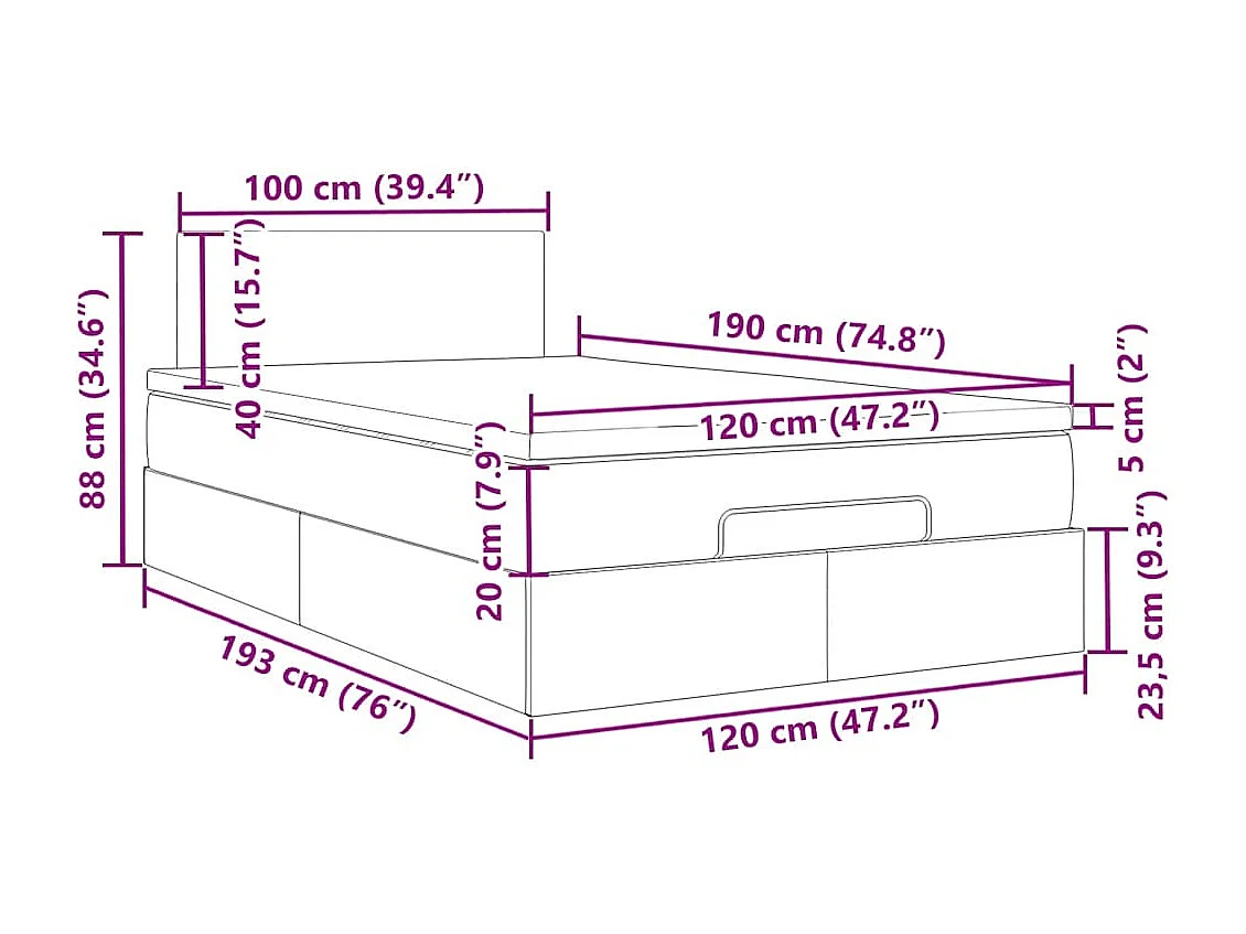 Bed poef met matras en LED's 120x190 cm fluweel donkerblauw