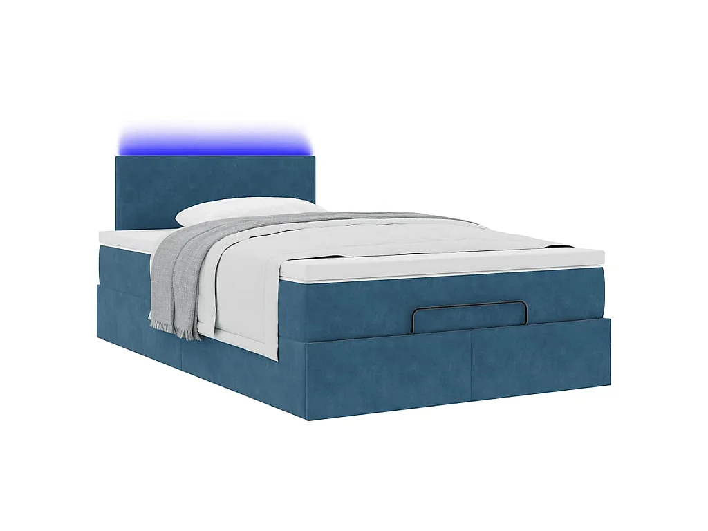 Cama otomana con colchón y LED terciopelo azul oscuro 120x190cm