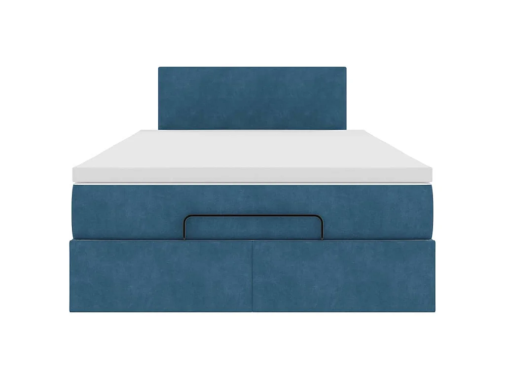 Cama otomana con colchón y LED terciopelo azul oscuro 120x190cm