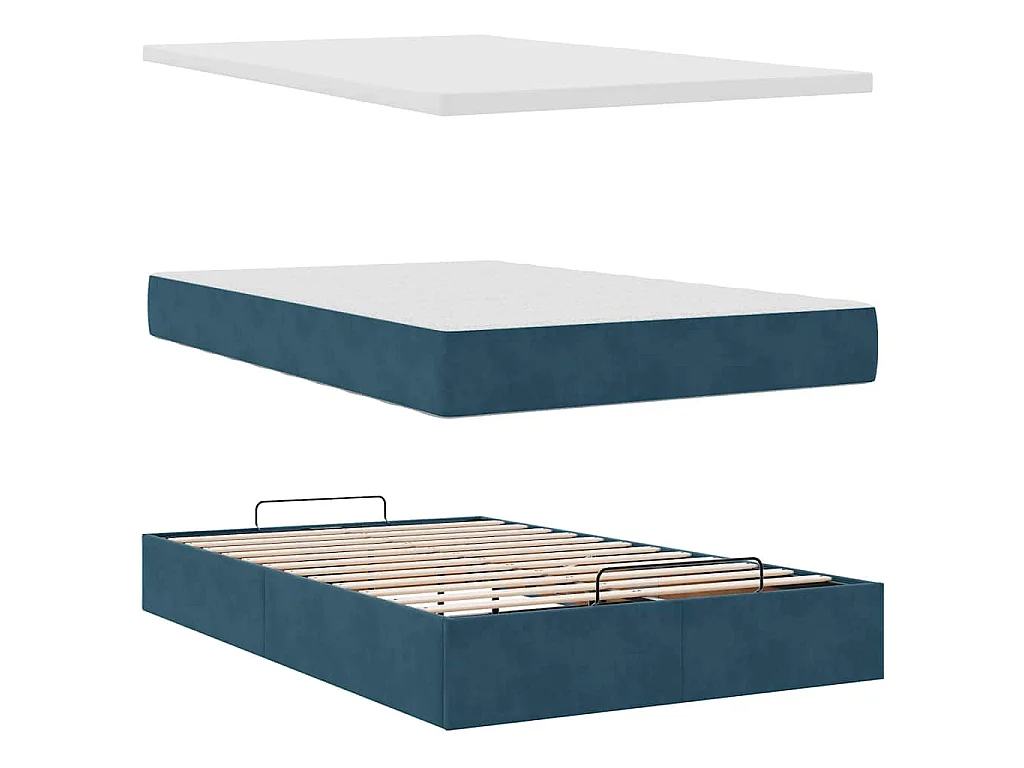 Cama otomana con colchón y LED terciopelo azul oscuro 120x190cm