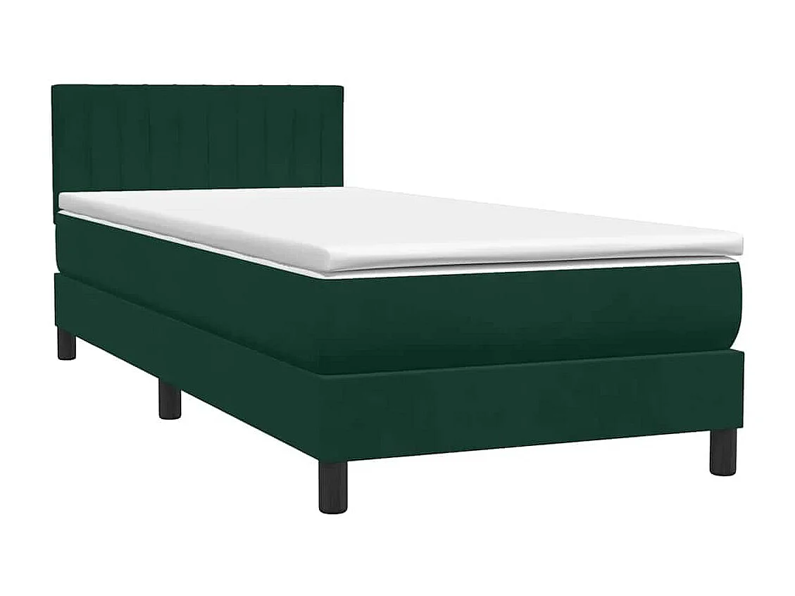 Cama com molas/colchão 90x220 cm veludo verde-escuro
