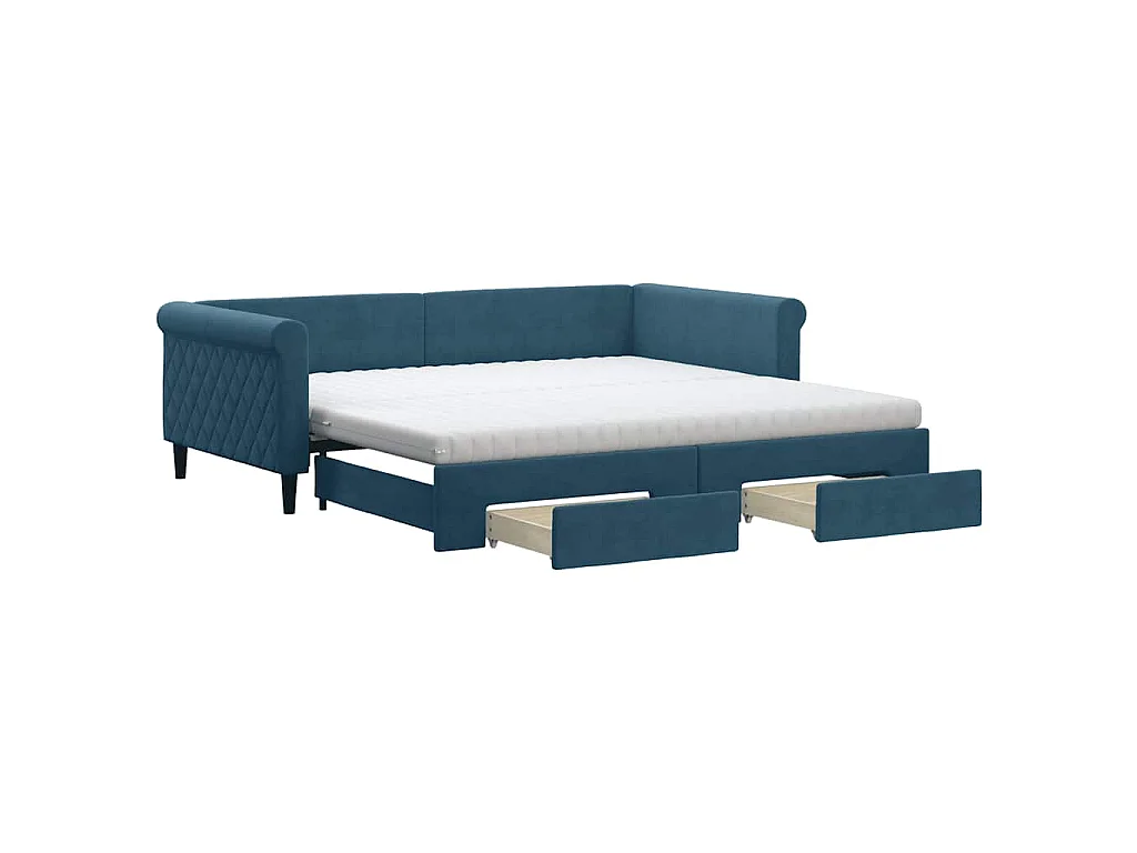 Tagesbett Ausziehbar mit Schubladen Blau 100x200 cm Samt