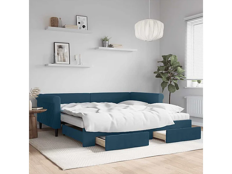 Tagesbett Ausziehbar mit Schubladen Blau 100x200 cm Samt