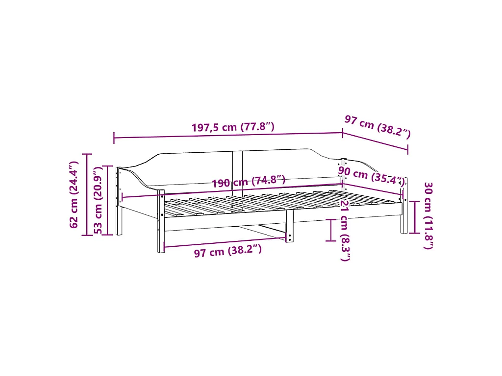 Letto senza Materasso Bianco 90x190 cm in Legno Massello Pino