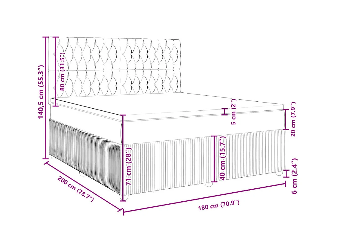 Sommier à lattes de lit avec matelas Noir 180x200 cm Tissu
