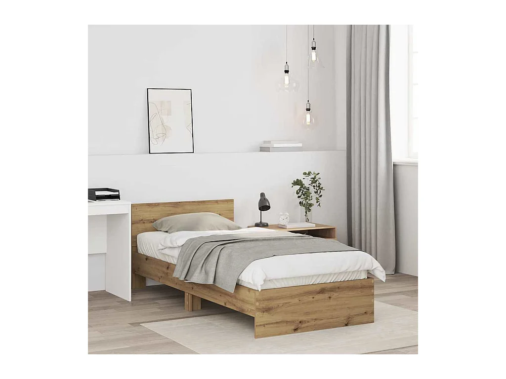 Cadre de lit chêne artisanal 90 x 190 cm Bois d'ingénierie