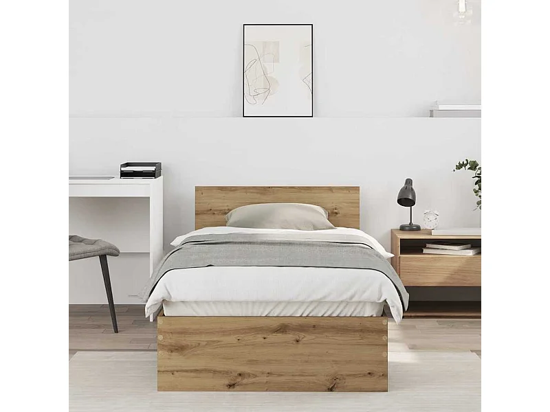 Bedframe met hoofdeinde Artisan Eiken 90 x 190 cm Bewerkt hout