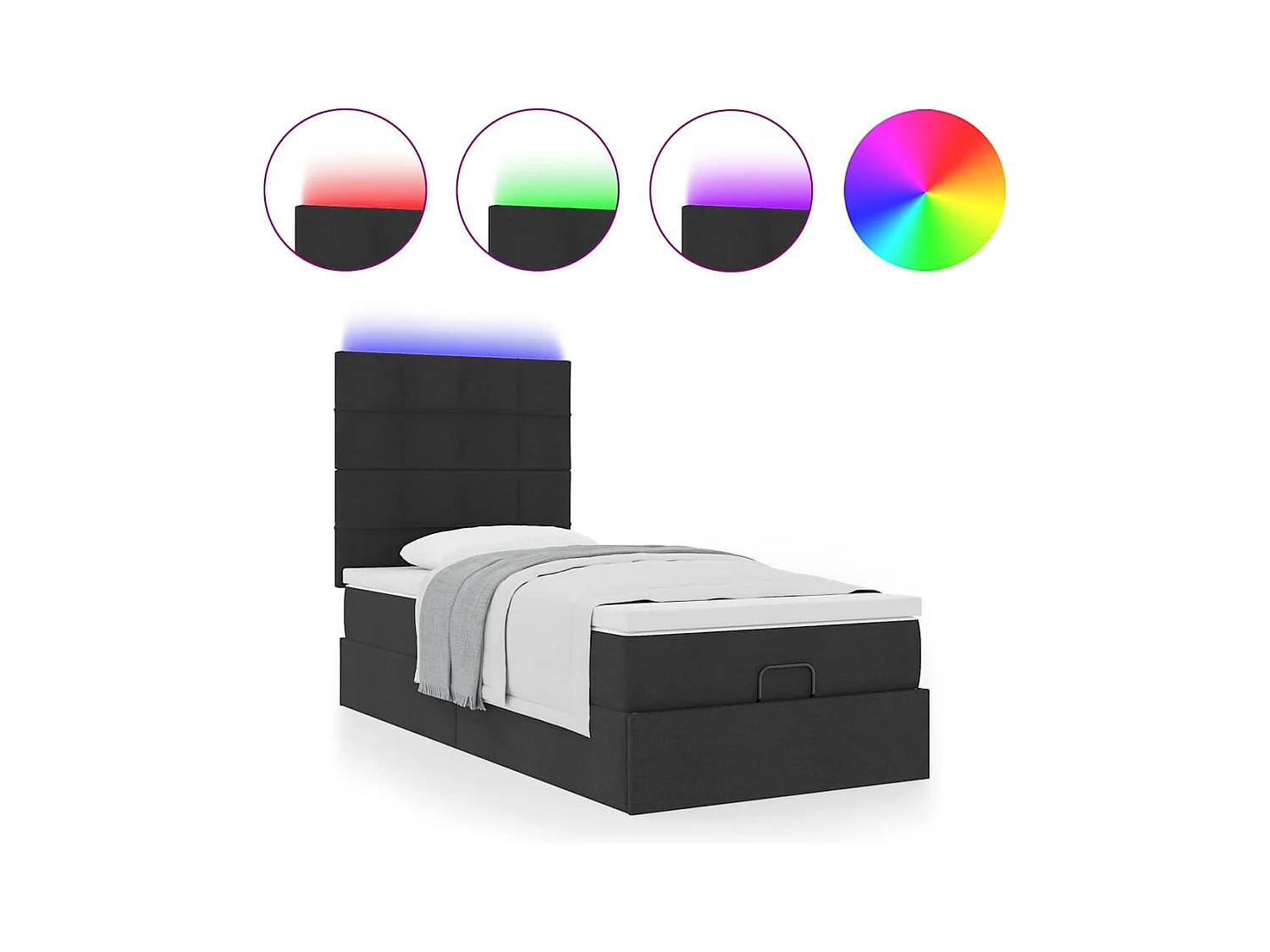 Ottoman-Bett mit Matratze & LEDs Schwarz 90x200 cm Stoff