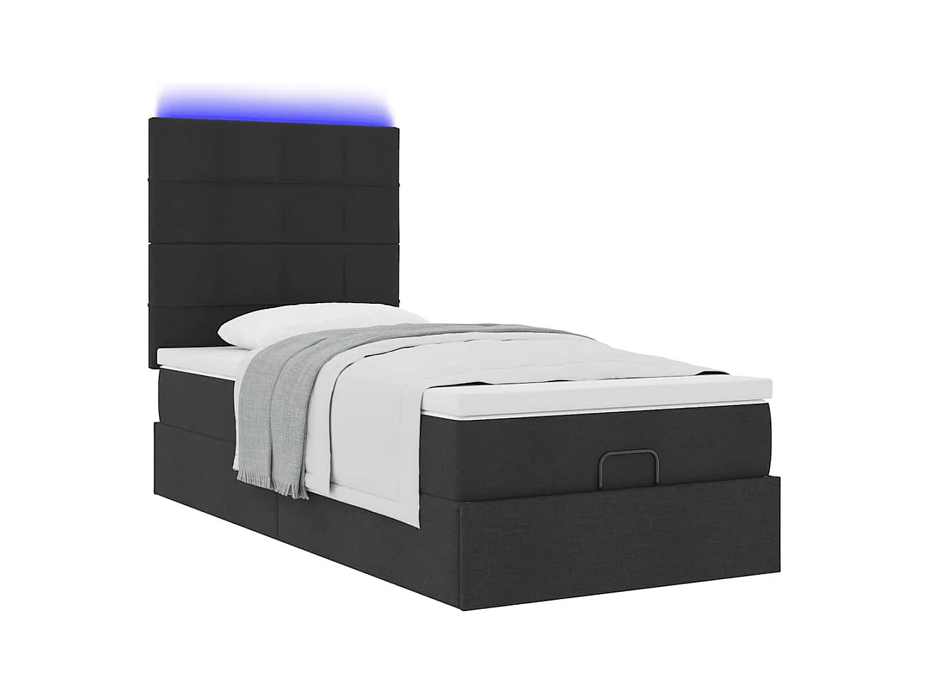 Ottoman-Bett mit Matratze & LEDs Schwarz 90x200 cm Stoff
