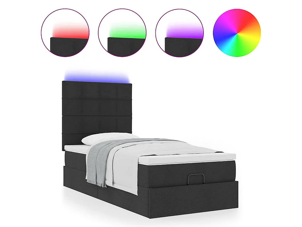 Estrutura de cama otomana com colchão preto tecido