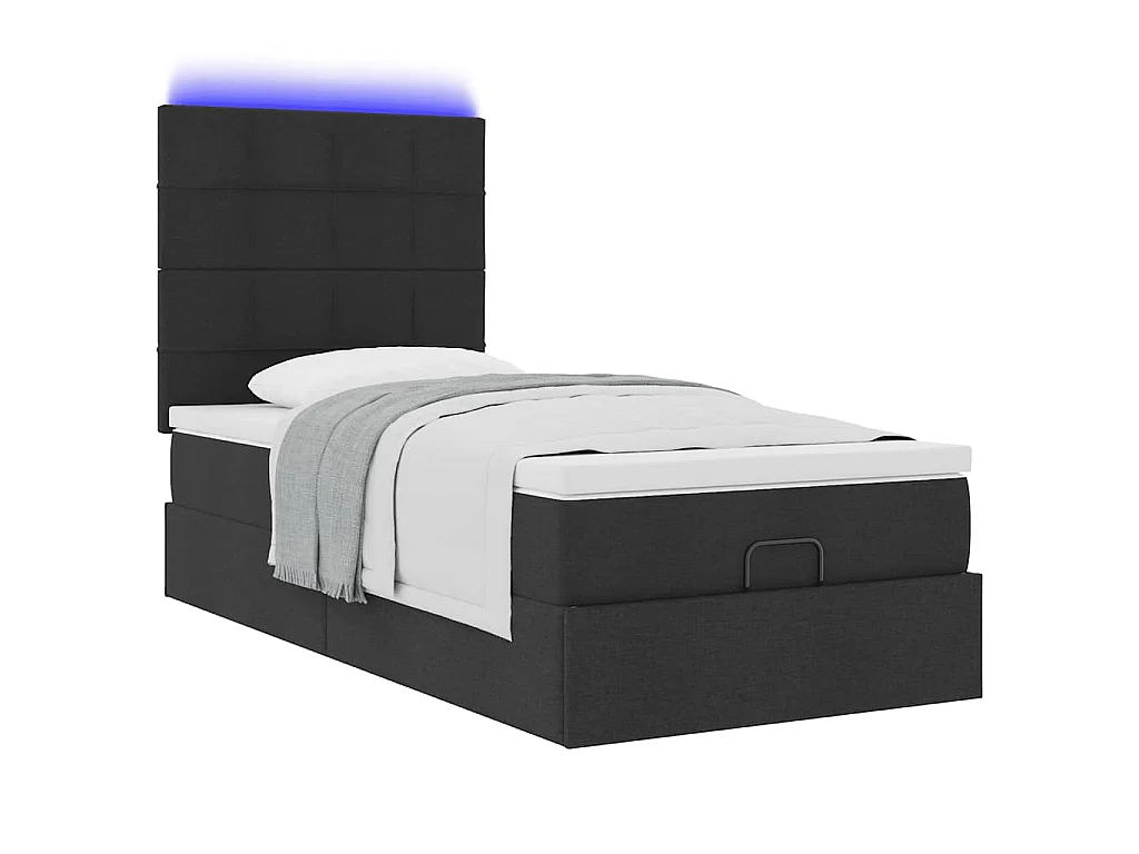Estrutura de cama otomana com colchão preto tecido