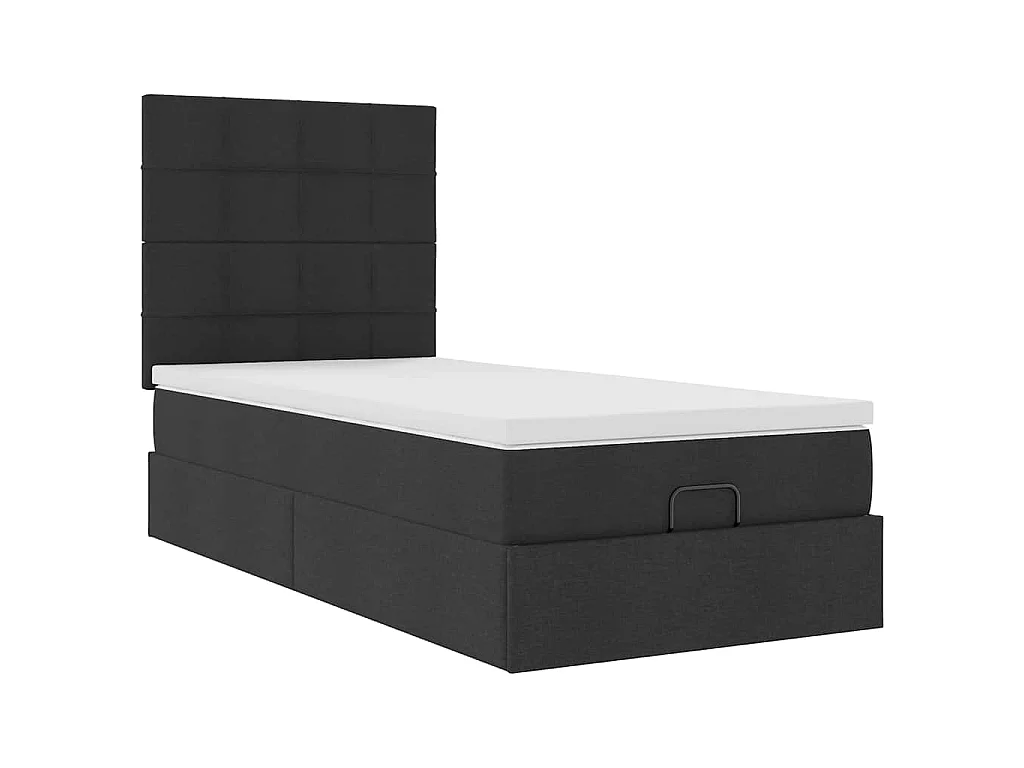 Estrutura de cama otomana com colchão preto tecido