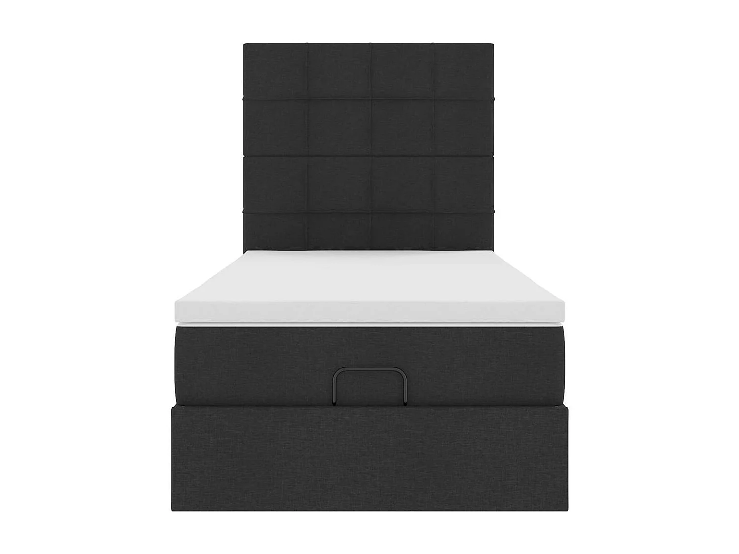 Estrutura de cama otomana com colchão preto tecido