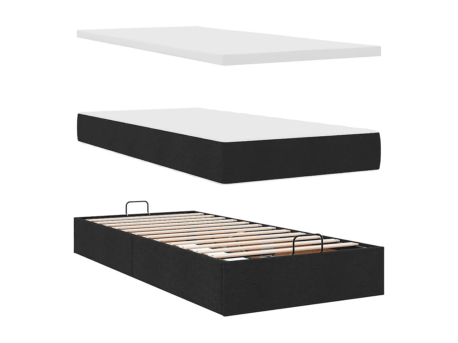 Estrutura de cama otomana com colchão preto tecido