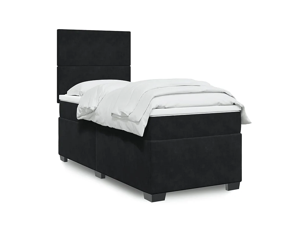 Sommier à lattes de lit avec matelas Noir 90x200 cm Velours