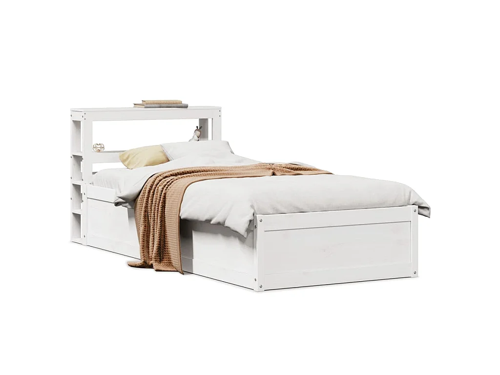 Bedframe met hoofdbord massief grenenhout wit 90x190 cm