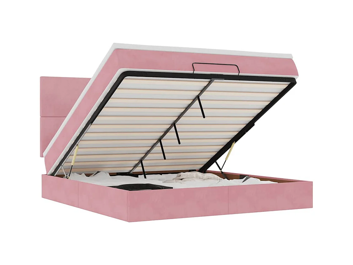 Ottoman-Bett mit Matratzen & LEDs Rosa 180x200 cm Samt