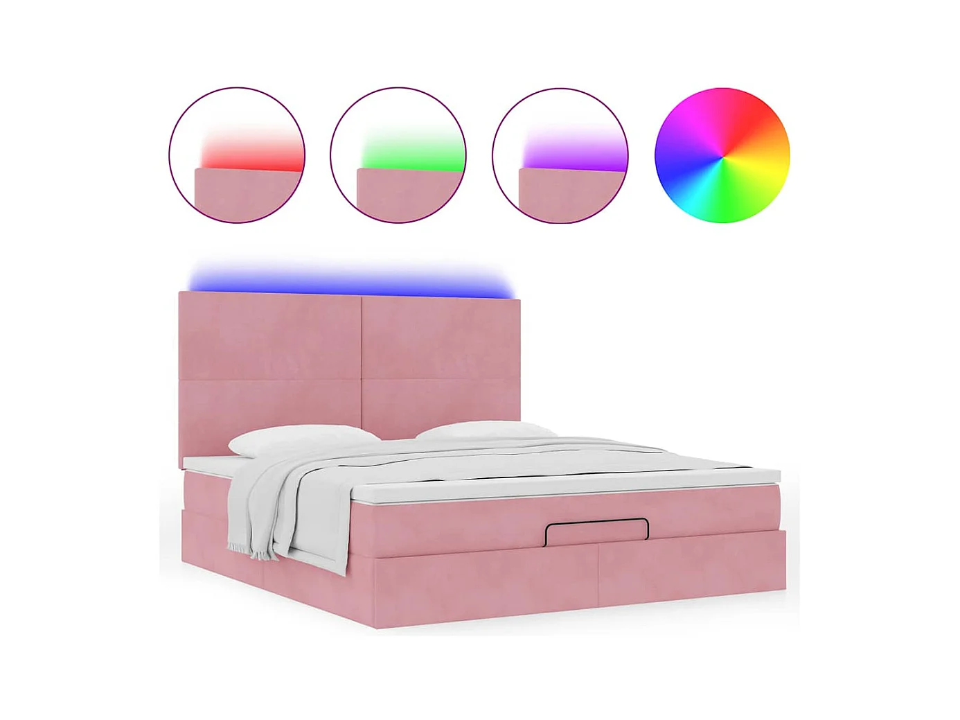 Ottoman-Bett mit Matratzen & LEDs Rosa 180x200 cm Samt