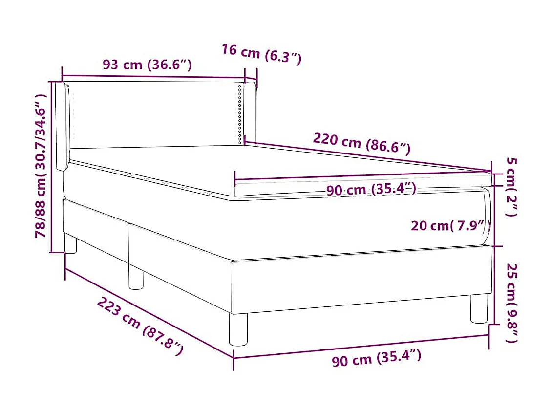 Boxspring met matras fluweel donkergrijs 90x220 cm