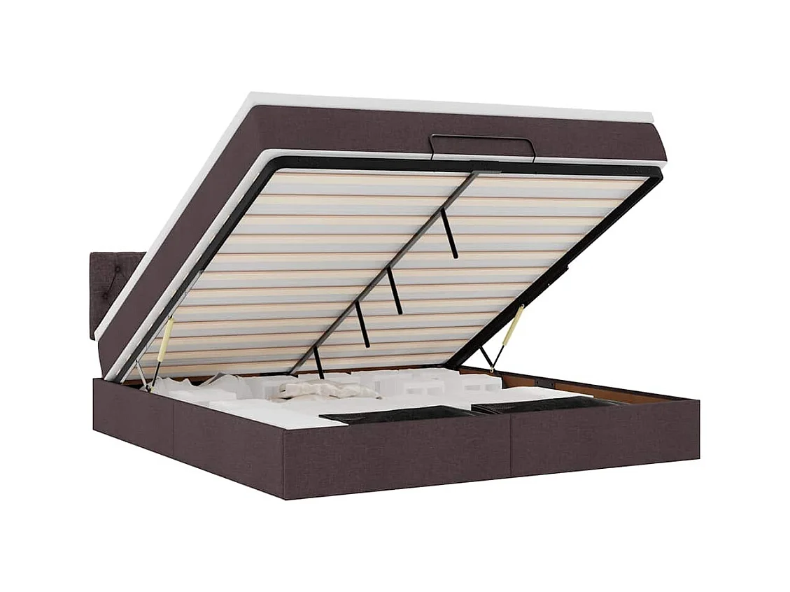 Cadre de lit ottoman avec matelas marron foncé 160x200 cm tissu
