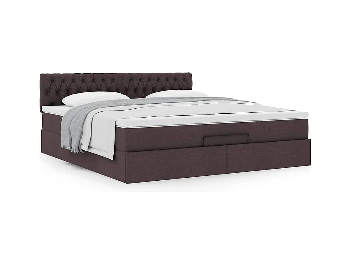 Cadre de lit ottoman avec matelas marron foncé 160x200 cm tissu