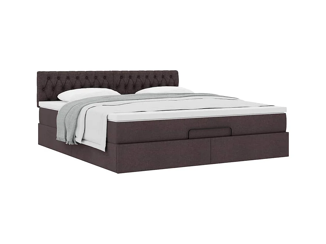 Cadre de lit ottoman avec matelas marron foncé 160x200 cm tissu