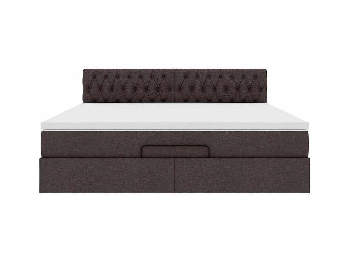 Cadre de lit ottoman avec matelas marron foncé 160x200 cm tissu