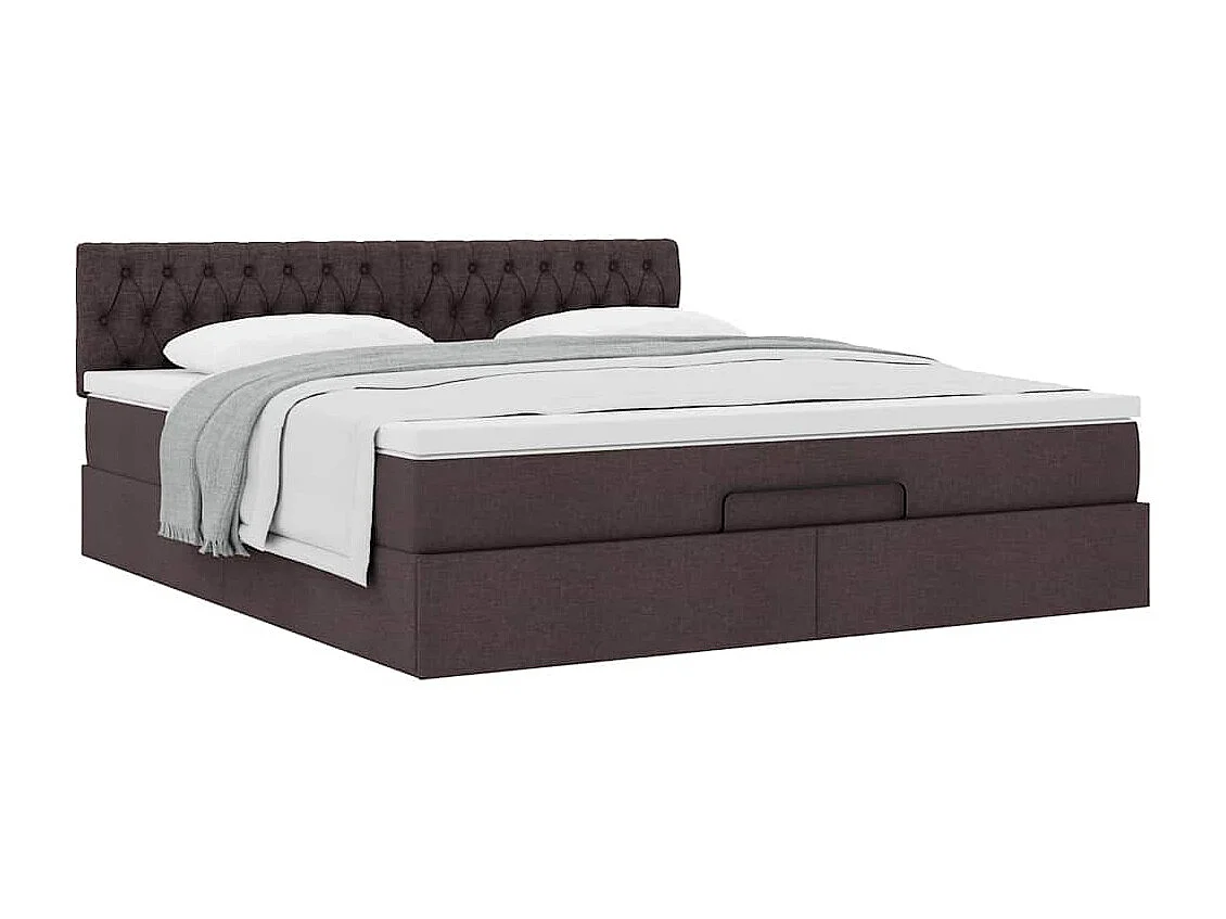 Cadre de lit ottoman avec matelas marron foncé 160x200 cm tissu