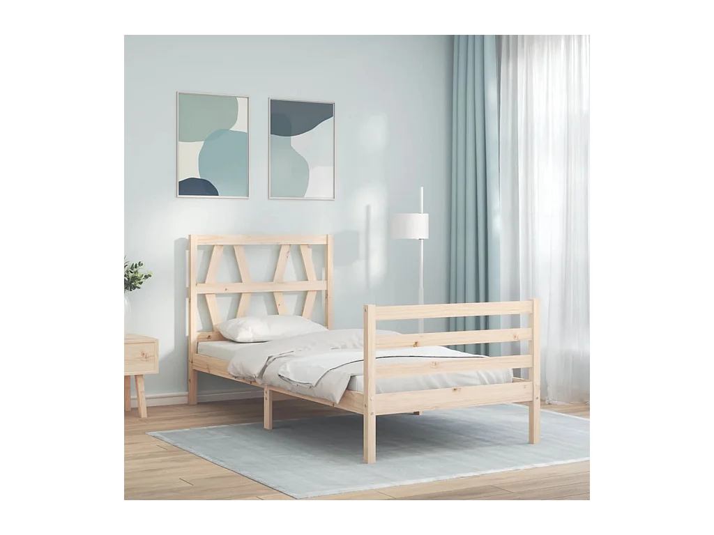 Bedframe met hoofdbord massief hout 90x200 cm