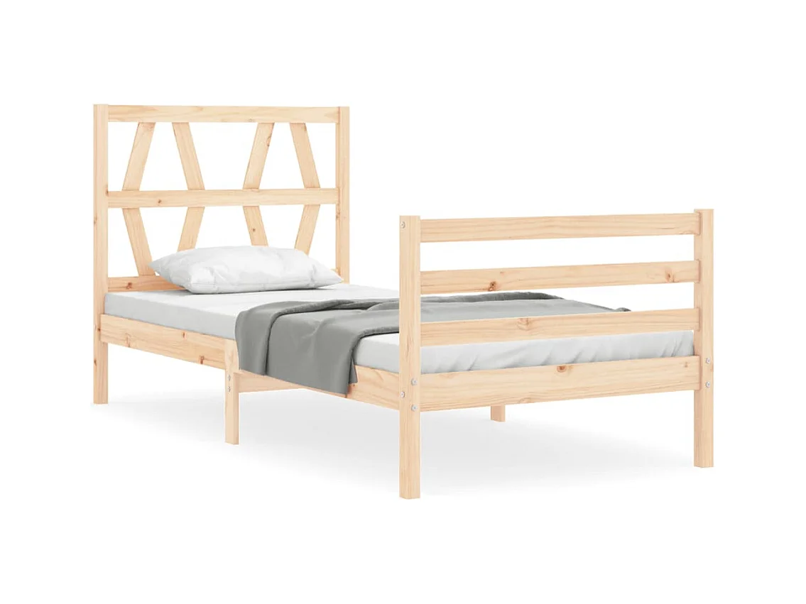 Bedframe met hoofdbord massief hout 90x200 cm