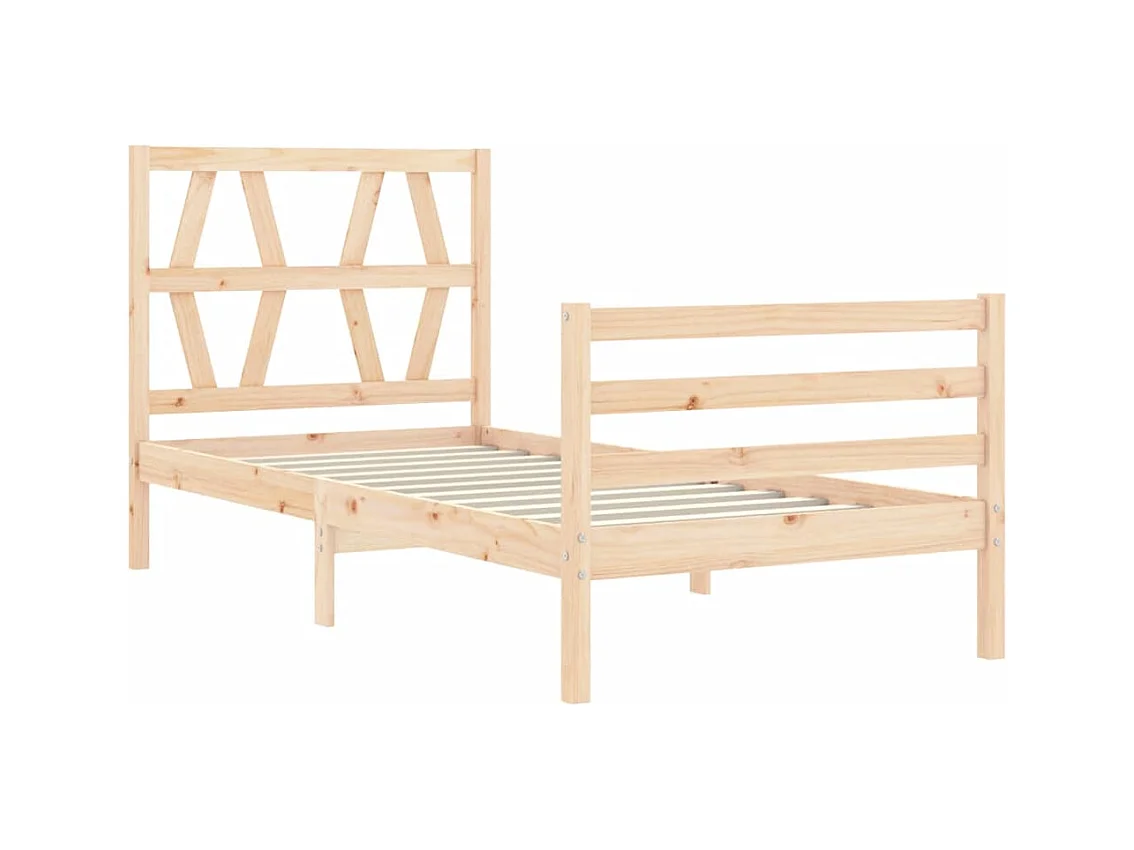 Bedframe met hoofdbord massief hout 90x200 cm