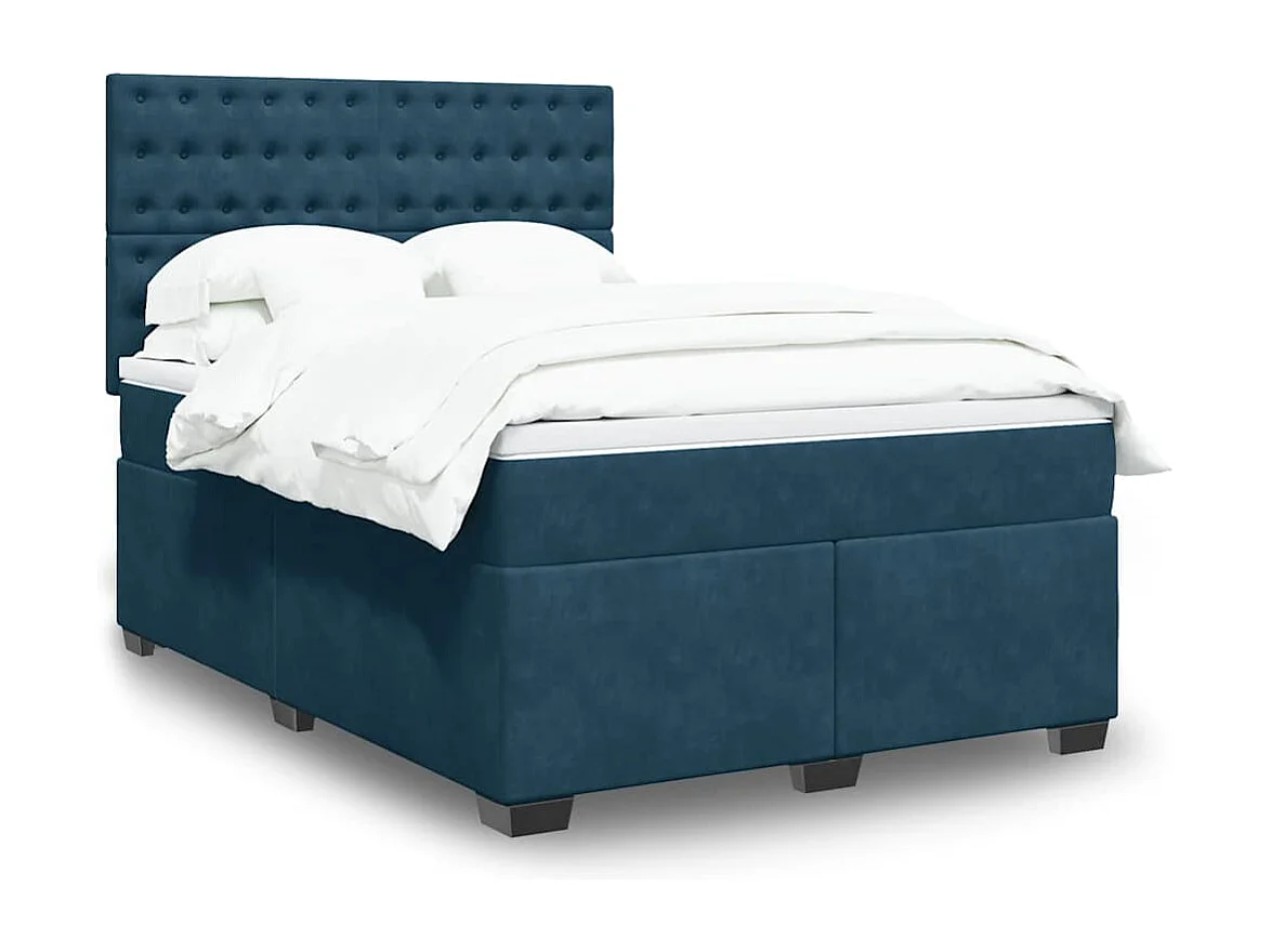 Cama com molas/colchão 140x200 cm veludo azul