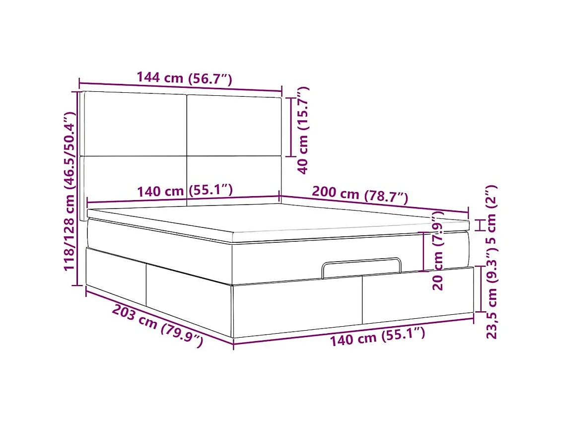 Cadre de lit ottoman avec matelas marron foncé 140x200 cm tissu
