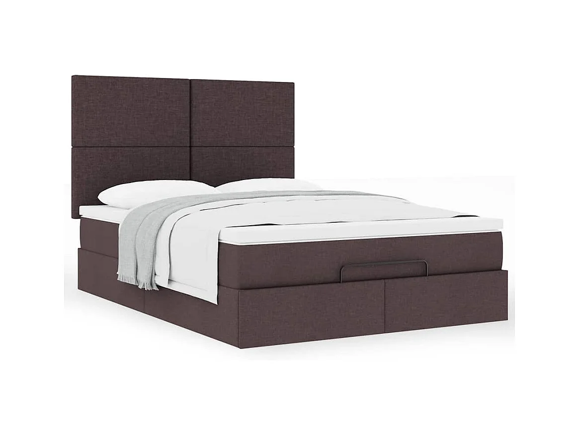 Cadre de lit ottoman avec matelas marron foncé 140x200 cm tissu
