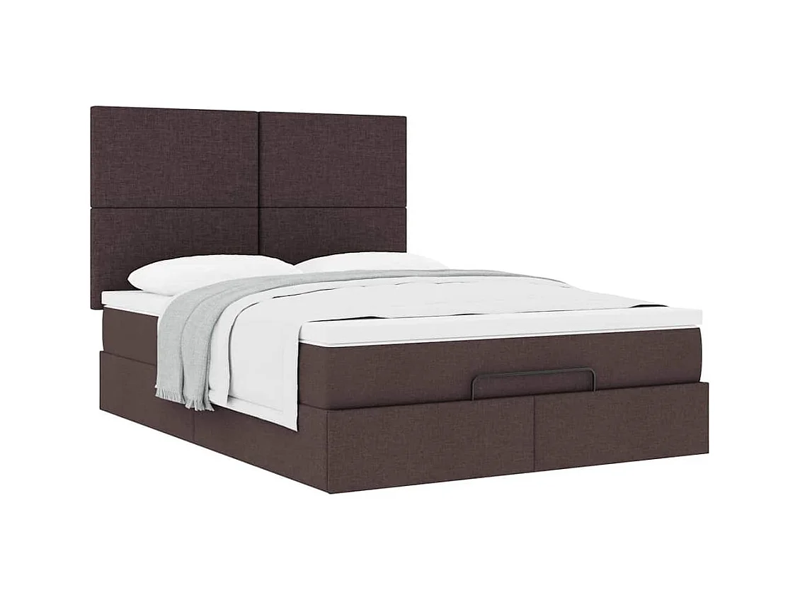 Cadre de lit ottoman avec matelas marron foncé 140x200 cm tissu