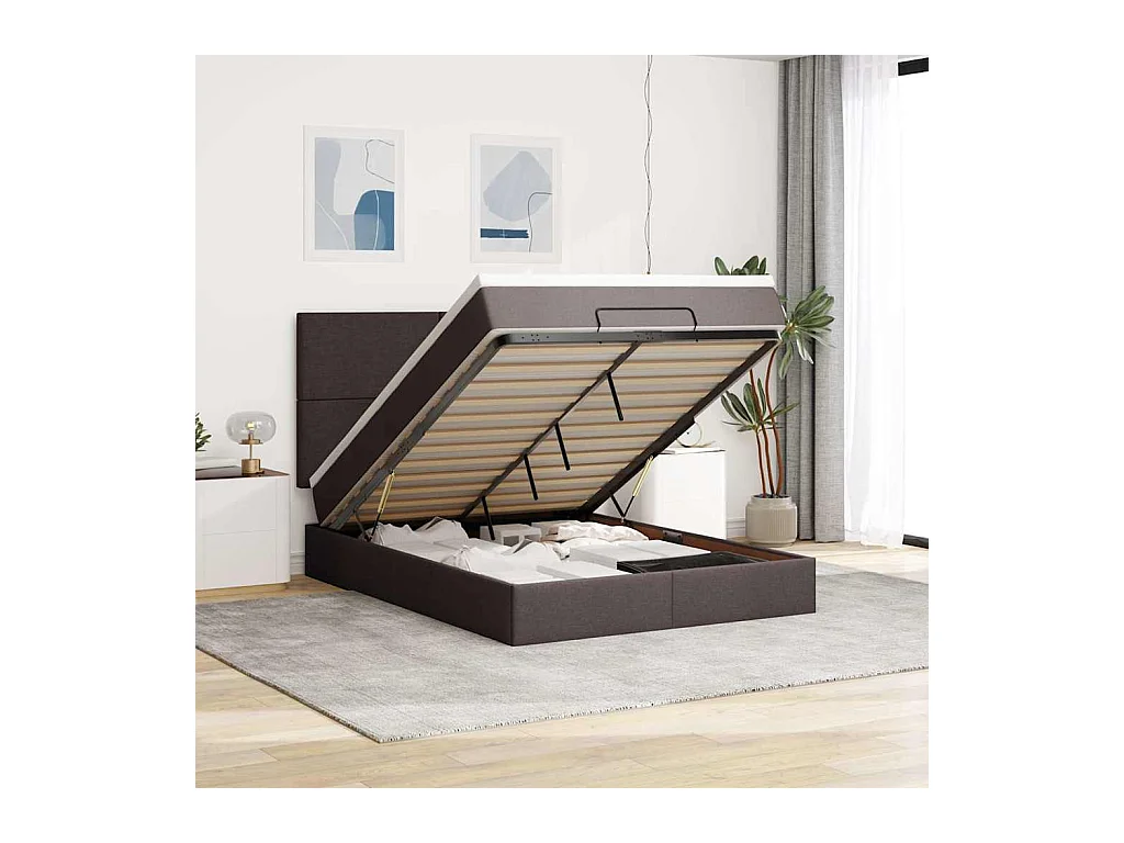 Ottoman-Bett mit Matratze Dunkelbraun 140x200 cm Stoff