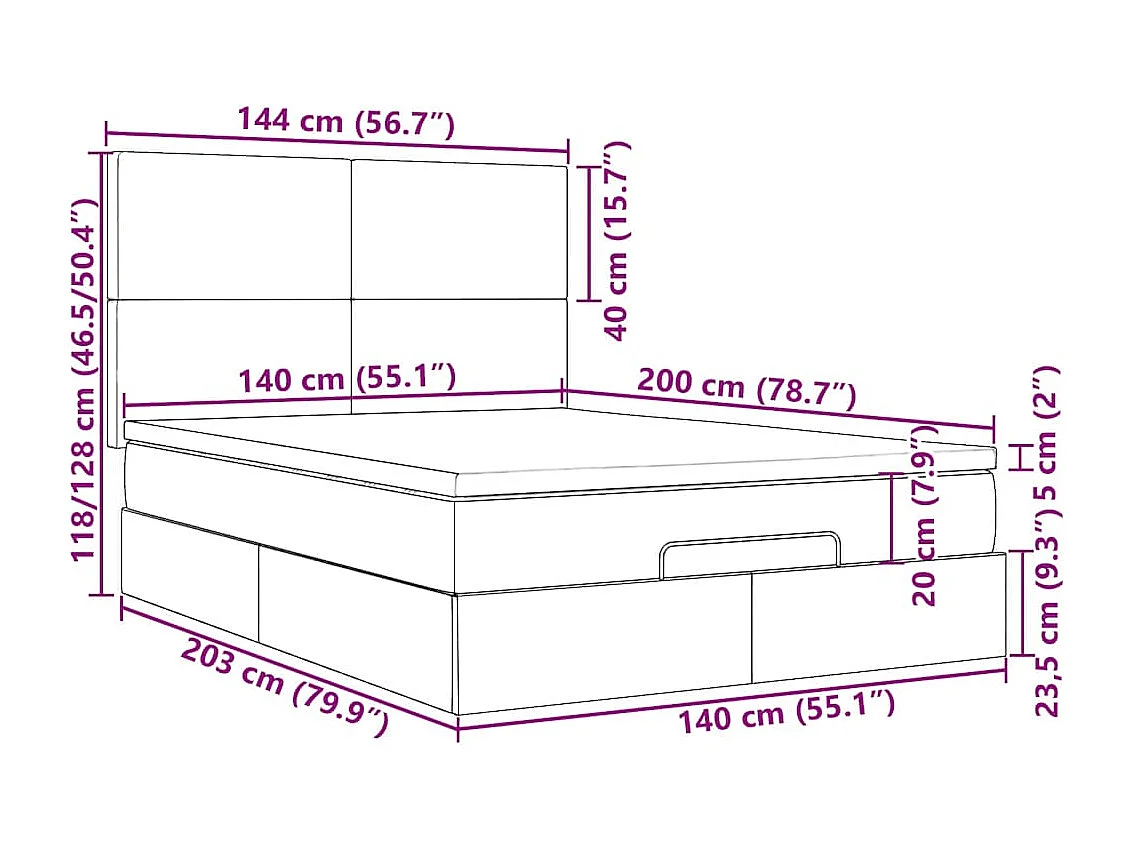 Ottoman bed met matras 140x200cm stof donkerbruin