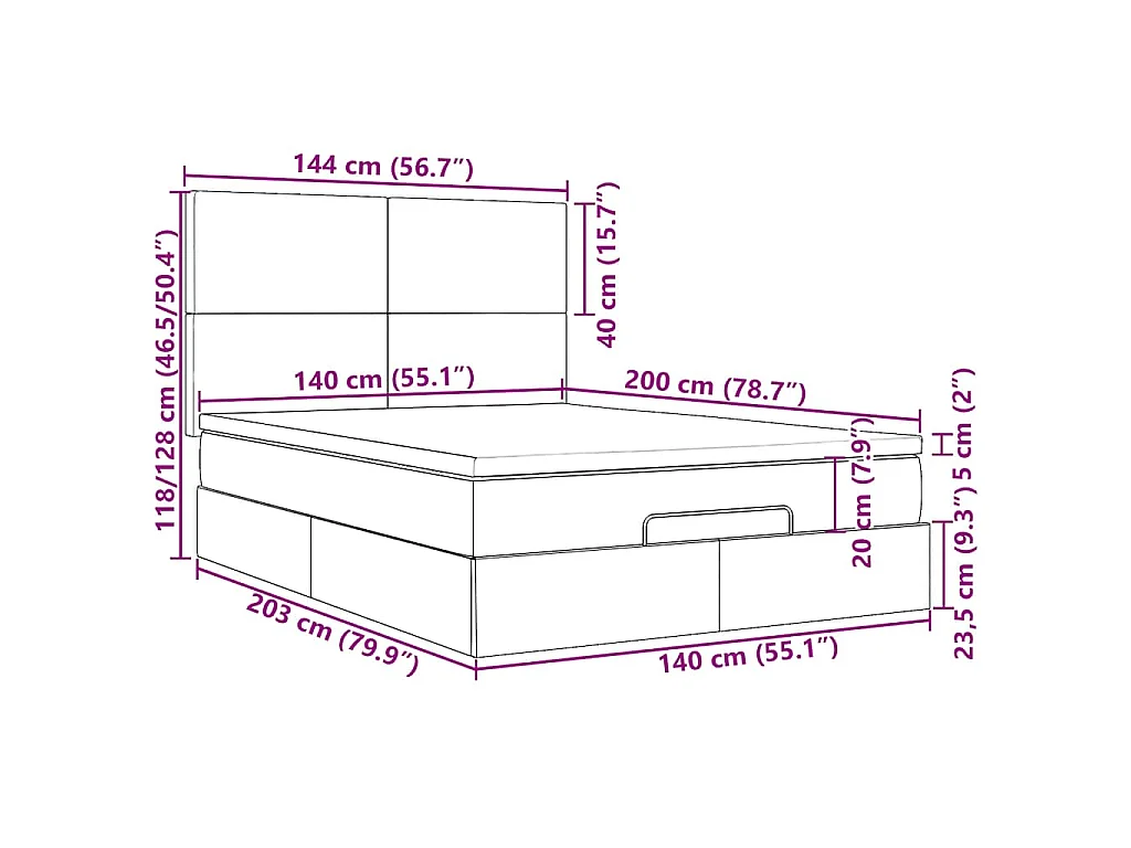 Ottoman bed met matras 140x200cm stof donkerbruin