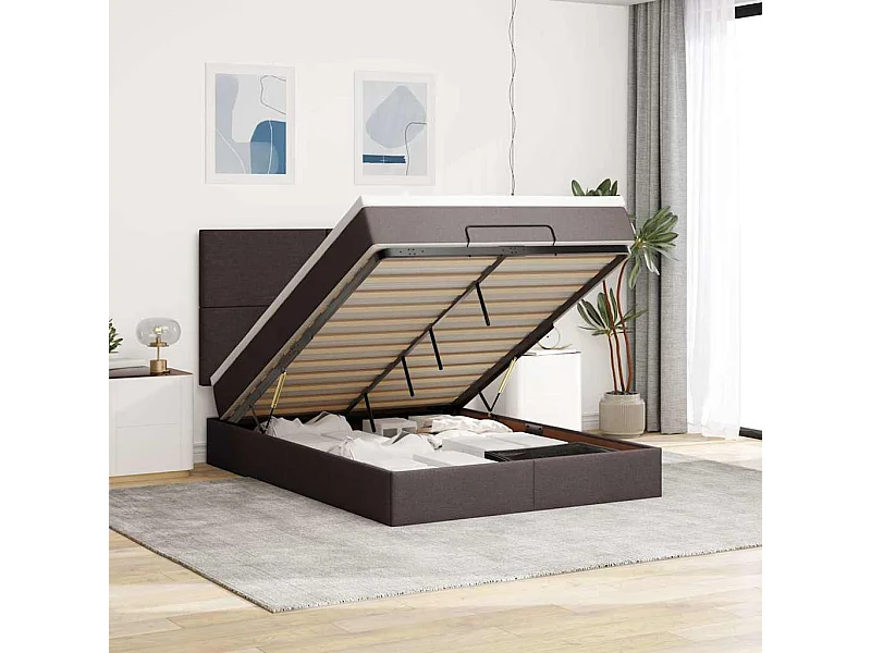 Ottoman bed met matras 140x200cm stof donkerbruin