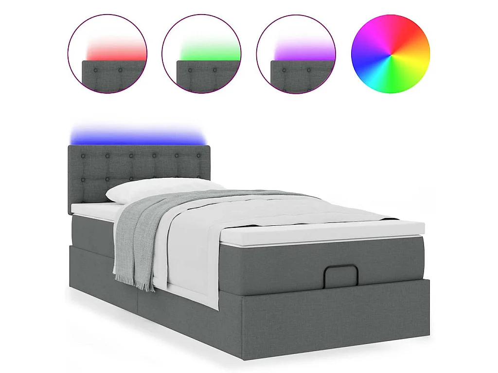 Estructura cama otomana colchón tela gris oscuro