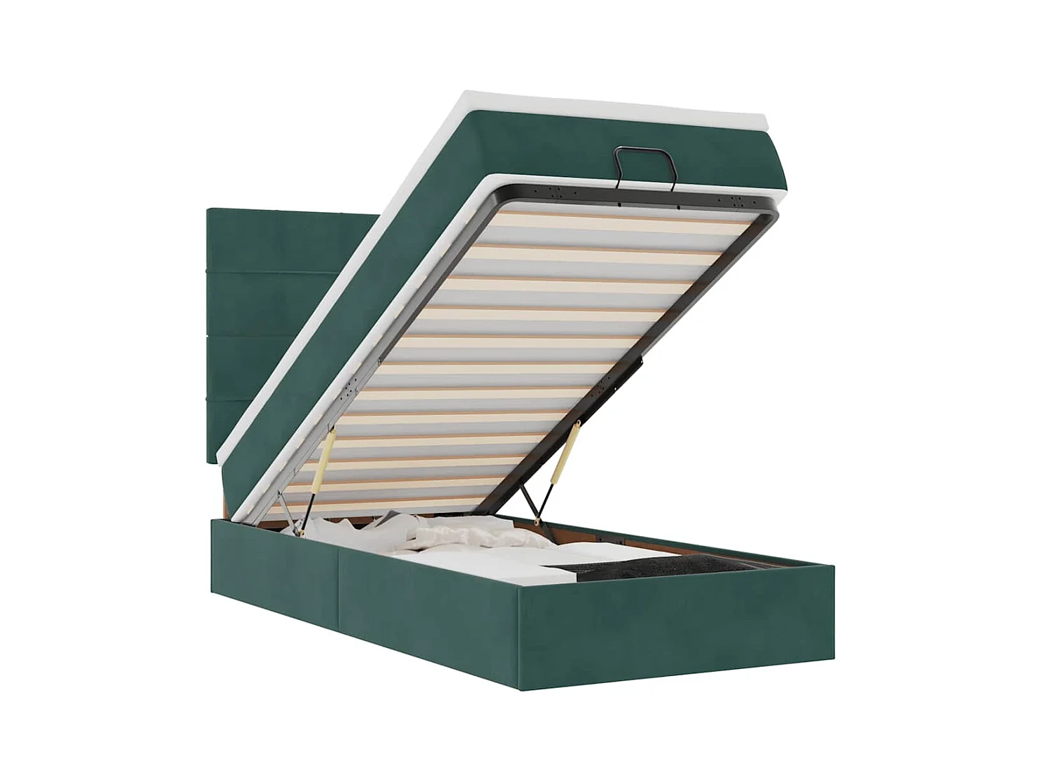 Cadre de lit ottoman avec matelas vert foncé 90x200 cm velours