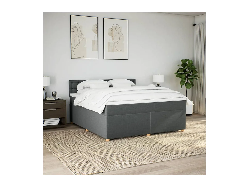 Sommier à lattes de lit avec matelas Gris foncé 180x200cm Tissu