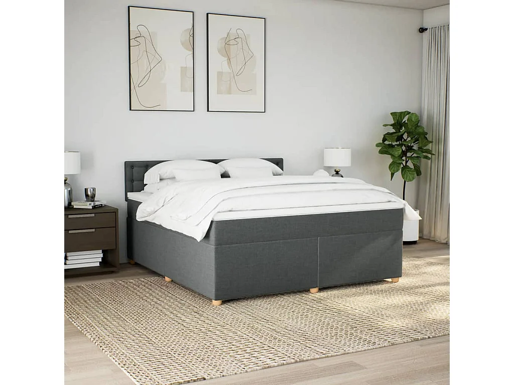 Sommier à lattes de lit avec matelas Gris foncé 180x200cm Tissu