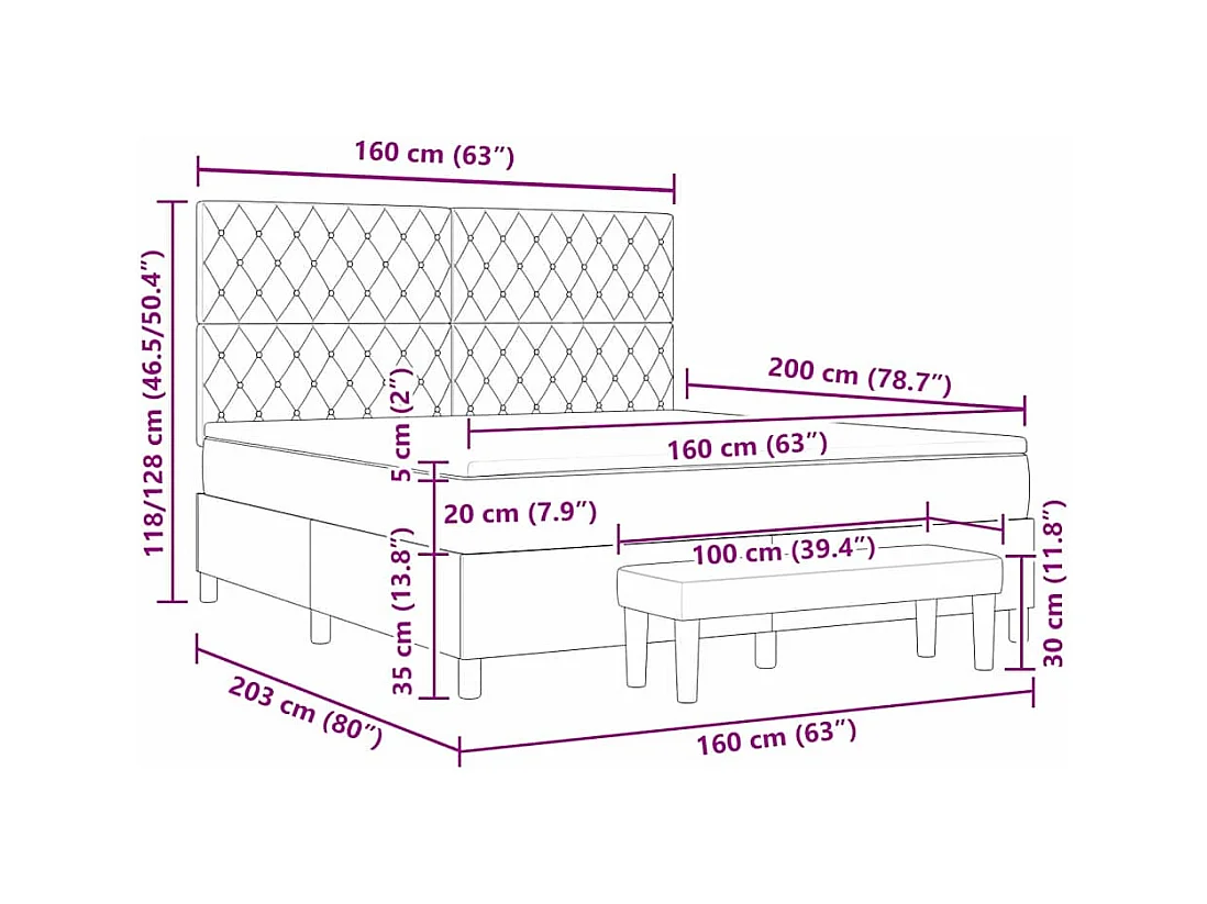 Lit à ressorts avec matelas Gris clair 160 x 200 cm Velours