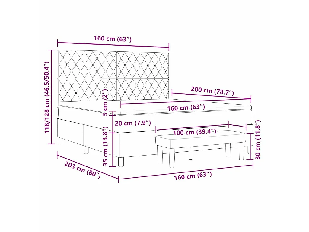 Cama tipo Box Spring Gris claro 200 x 160 cm Terciopelo