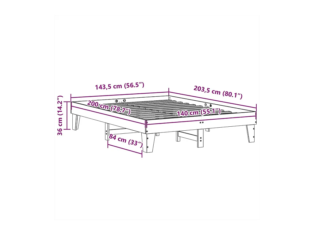 Cadre de lit sans matelas cire marron 140x200cm bois pin massif