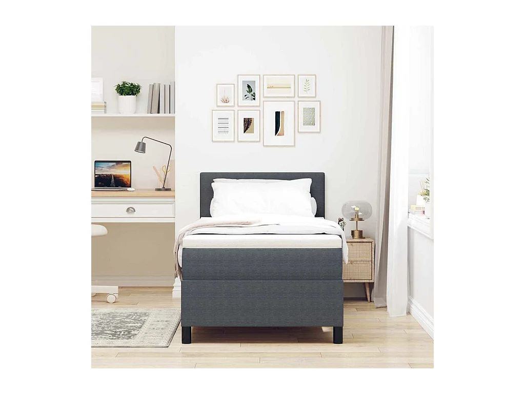 Boxspring bed Donkergrijs en Wit 203 x 90 x 88 cm Katoenen stof