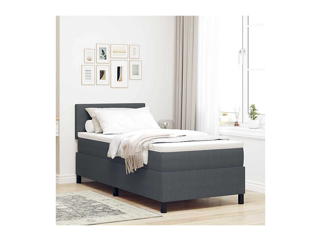 Lit à ressorts Gris foncé et blanc 203 x 90 x 88 cm